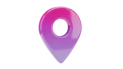 Pink and purple location pin PNG isolated on transparent background, map pointer icon for navigation and travel apps