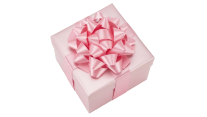 Light pink gift box with bow isolated PNG on transparent background, present for birthday or special occasion celebration