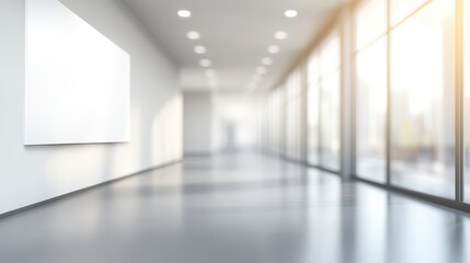 Fototapeta premium Extended modern corridor with bright illumination and pristine white walls showcasing architectural depth and clean lines.