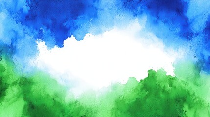 Abstract Watercolor Painting with Blue and Green Pigments on White Canvas Gradient Effect, Artistic Texture and Decorative Background, Minimalist Design with Brushstrokes