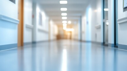 Obraz premium Expansive modern hallway featuring striking blue floor and pristine white walls interior architecture.
