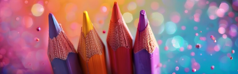Four Colored Pencils with Sparkling Background blue pencil