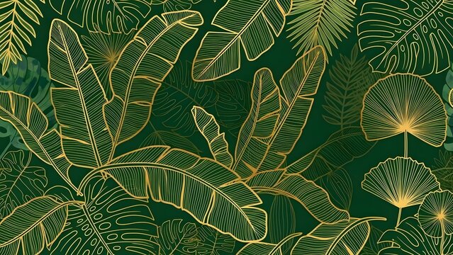 Exotic tropical foliage pattern with dark green background - Powered by Adobe
