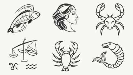 Detailed Zodiac Signs Line Art Icons Set Horoscope Symbols Collection for Spiritual Branding and Celestial Web Design
