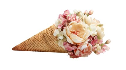 Waffle cone filled with pink and white flowers pink flowers