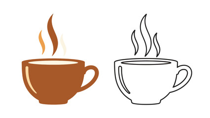 Obraz premium Two cups of coffee one colored and one outlined with rising steam