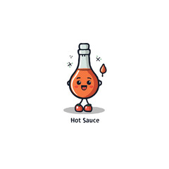 Whimsical hot sauce bottle character illustration with a joyful expression promoting flavorsome