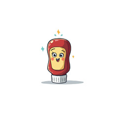 Whimsical ketchup bottle character illustration radiating charm and culinary fun on a clean light
