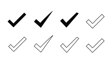 Collection of checkmark symbols in varying styles and filled outlines