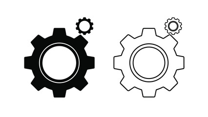 Black and white gear icons with detailed teeth representing mechanisms and settings