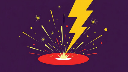 lightning strike explosion showing a dynamic energy burst with radiating sparks on a dark purple background for technology innovation and progress concepts