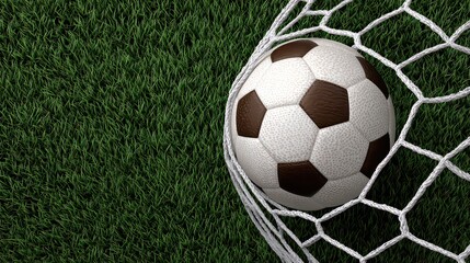 Dramatic Soccer Ball in Goal Net Over Green Field Graphic