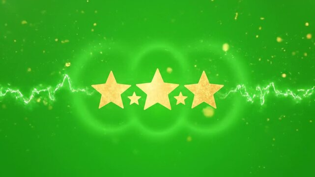 Golden stars glow on vibrant energetic green background, symbolizing premium quality, top achievement, and outstanding success. This dynamic digital visual is ideal for modern recognition