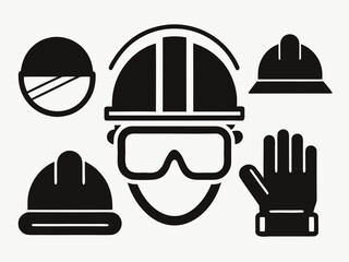 Fototapeta premium Black and White Combined Hard Hat Safety Goggles Gloves Icon S Icon Vector