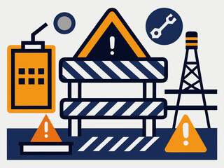 Black and White Construction Barrier   Caution Sign   Blueprint Ic Icon Vector