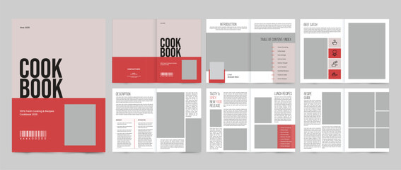 cookbook template, modern style and recipe book layout.