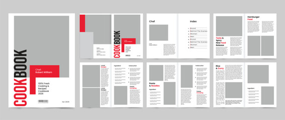 cookbook template, modern style and recipe book layout.