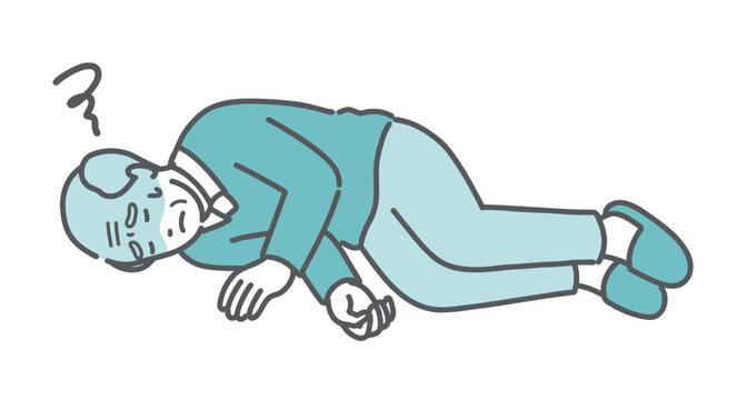 意識を失って倒れている高齢男性のイラスト（失神・転倒・急病）