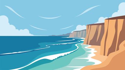 Coastal Cliff and Ocean Landscape Illustration with Blue Sea and Sky © lombokvexel