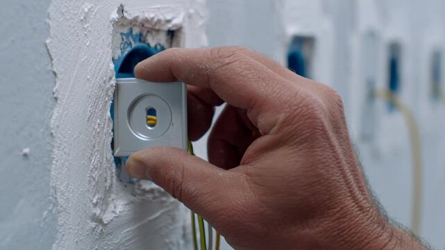 Electrician installing an electrical socket