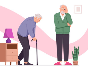 This artwork portrays two elderly men engaged in a heartfelt conversation, encapsulating the themes of friendship, wisdom, and the emotional depth of aging.