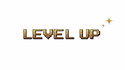 yellow pixel Level up animation and a sparkling star icon. for gaming, retro, or achievement in. 4k alpha channel animation - Powered by Adobe