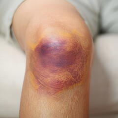 Close-up of a Bruised Knee on Person's Leg