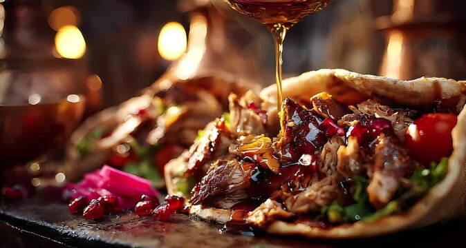 Mouthwatering chicken Shawarma with dripping sauce