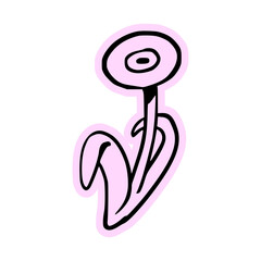 Basic pink flower on a stem in a naive illustration style. Minimalist garden hand drawn doodle with a raw aesthetic. Naive Illustration Flower with Stem