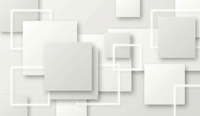 Modern geometric background with stacked white and grey squares, complemented by 3D shadow effects and elegant light lines. ai