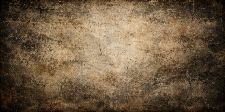 A worn vintage parchment background features an ancient brown grunge texture with aged paper patterns and a dirty stained backdrop for a rough antique design