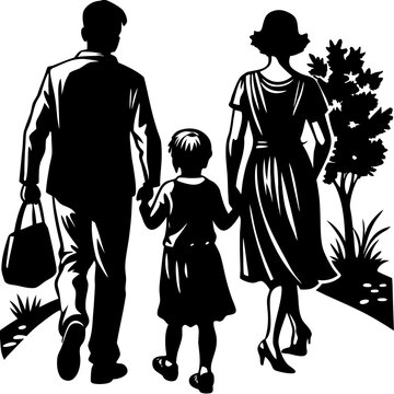 Family Holding Hands Silhouette Walking Together