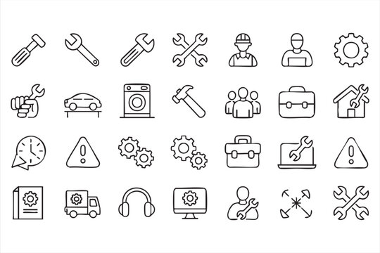 Technical Support and Repair Line Icons for Service Workflows