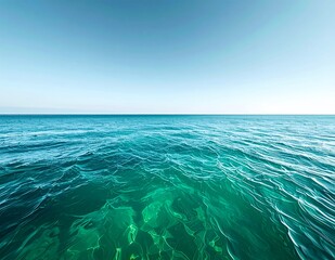Vast expanse of clear turquoise ocean water under a bright blue sky.