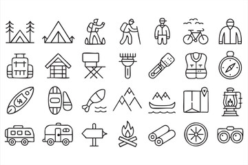 Fototapeta premium Outdoor Recreation and Hiking Icons for Adventure Branding Projects