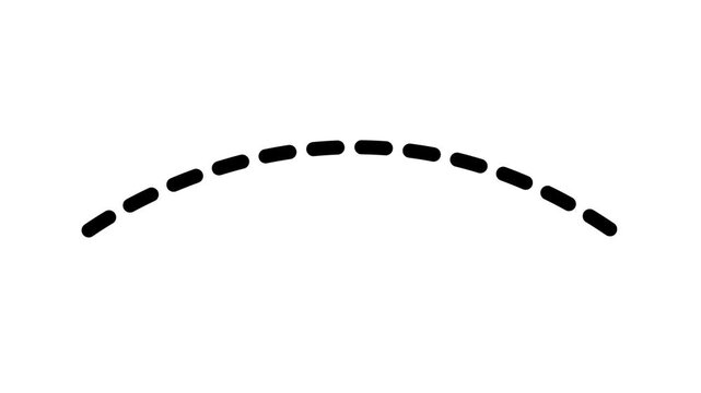 Minimalist black dashed curved line animation on white background perfect for path indicators map trajectories and architectural design motion graphics projects.
