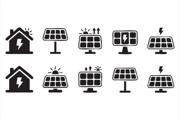 Fototapeta premium Solar Energy Icons for Renewable Power Generation and Home Electricity