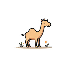 Fototapeta premium Whimsical camel illustration wandering across arid landscape under the desert sun in cartoon style