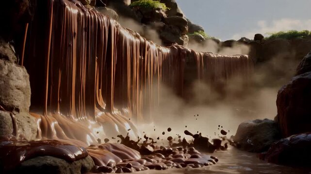 Surreal Chocolate Waterfall: Dreamy Fantasy Landscape of Flowing Sweetness