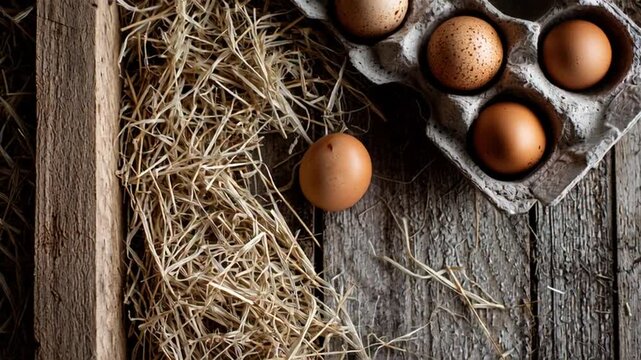 Rustic farm eggs amid straw nest