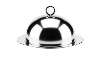 Silver serving dome PNG isolated on transparent background, elegant metal cloche for restaurant and catering use © Noah