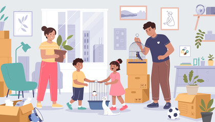 A cheerful family organizing a home activity together, creating a warm atmosphere filled with joy, connection, and the importance of family bonding.