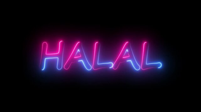 flickering neon halal text animation. neon sign that flickers and glows with HALAL