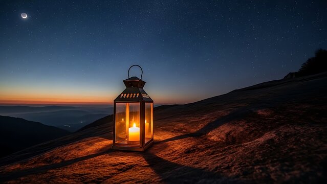 Lantern illuminating desert night