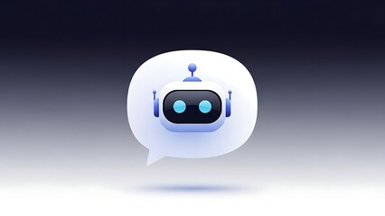 A stylized robot head inside a speech bubble representing artificial intelligence and chat communication
