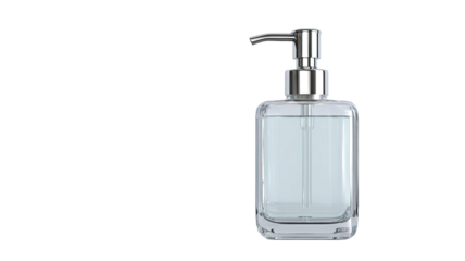 Perfume and liquid soap dispenser bottles on white background