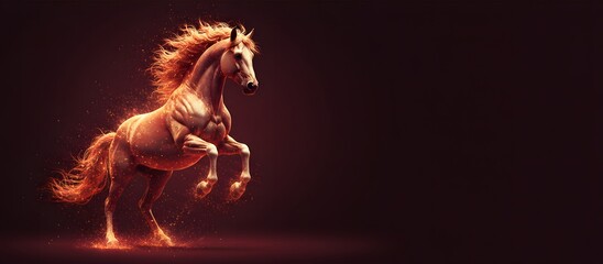 Radiant standing zodiac horse made of blazing particles symbolizing strength for New Year
