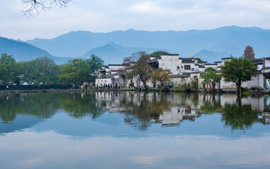 Fototapeta premium Hongcun Ancient Village with Mountain Reflections, Anhui China