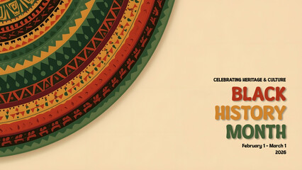 Black History Month 2026 abstract cultural pattern banner, celebrating heritage and culture