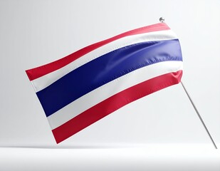 Vibrant Thai Flag Waving Proudly Against a Clean White Background.